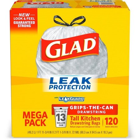 GLAD 13 gal Trash Bags, 9 mm, White, 120 PK CLO78564